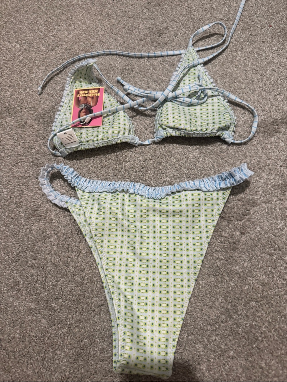 Strawberry Milk Mob Ruffle Bikini Bottom in Light Green & Sky Blue - Picture 6 of 6